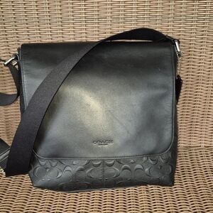 Coach Black Leather Messenger Bag with Quilted Detail